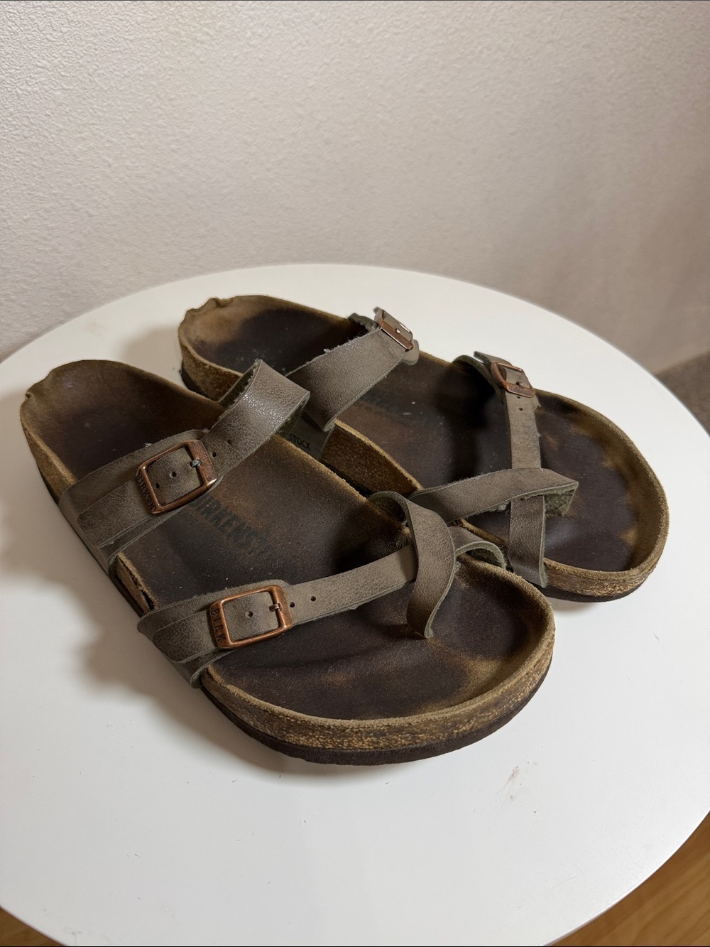 Birkenstock Olive Brown Two-Strap Toe-Loop Sandals
